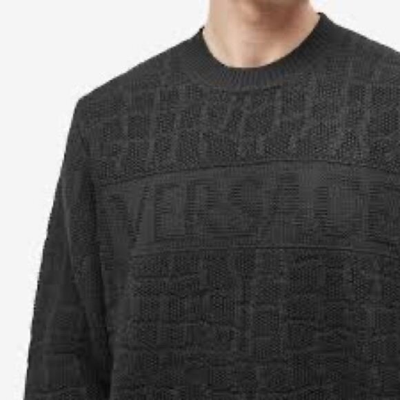 New Authentic Versace Crocodile Jacquard Wool Crew – Black size 50 - Picture 11 of 15